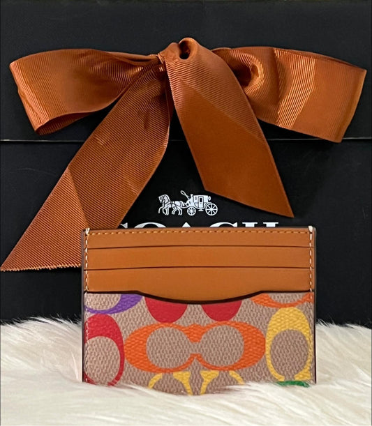 Coach Card Case in Rainbow Signature Canvas