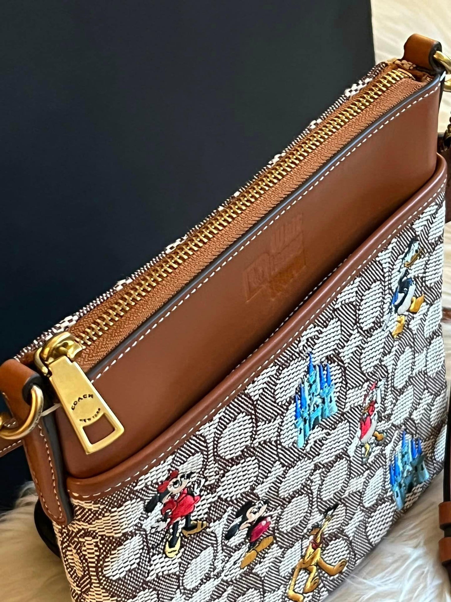 Coach X Disney Kitt Messenger Crossbody In Signature Textile Jacquard With Mickey Mouse And Friends Embroidery