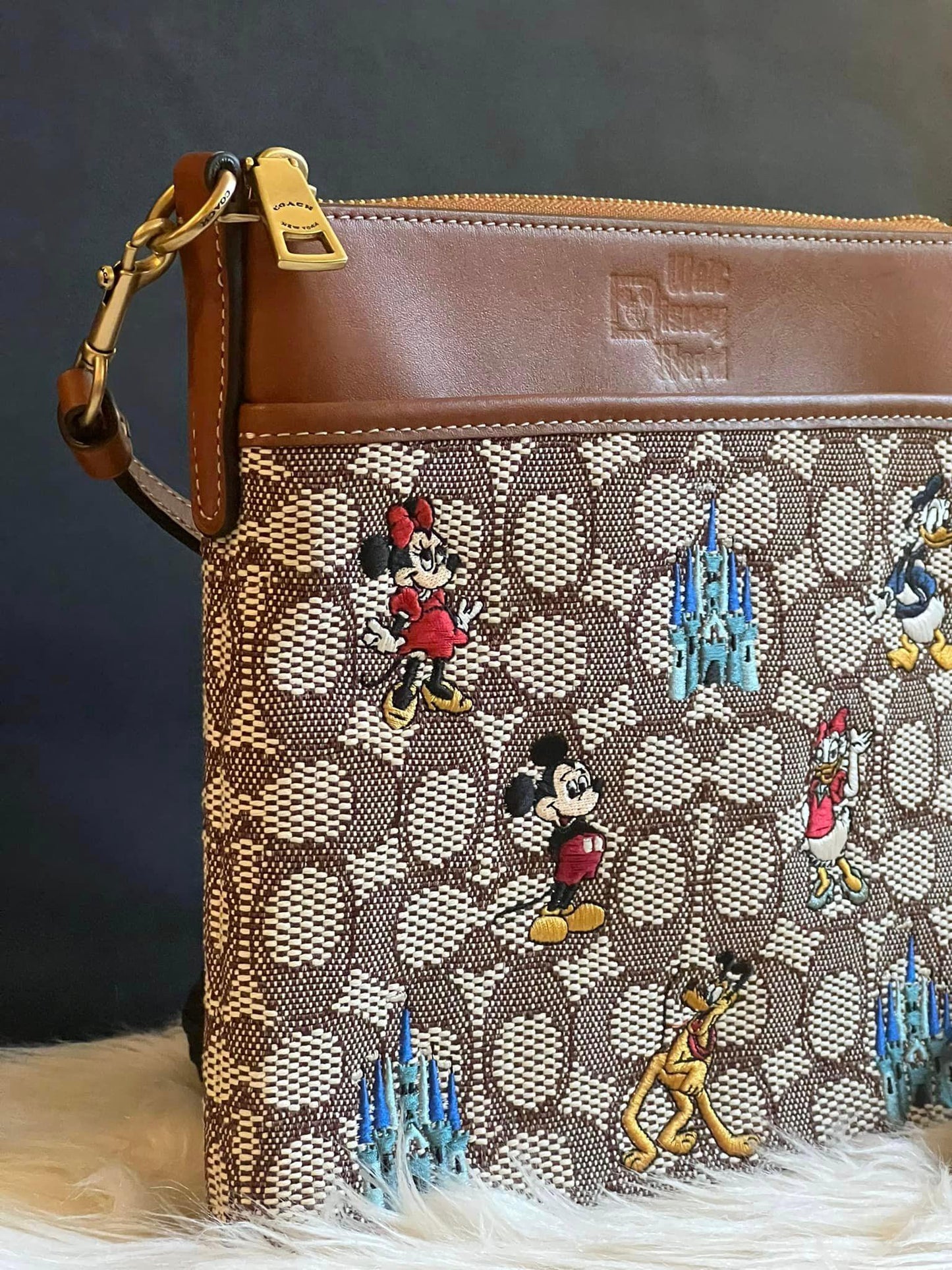 Coach X Disney Kitt Messenger Crossbody In Signature Textile Jacquard With Mickey Mouse And Friends Embroidery