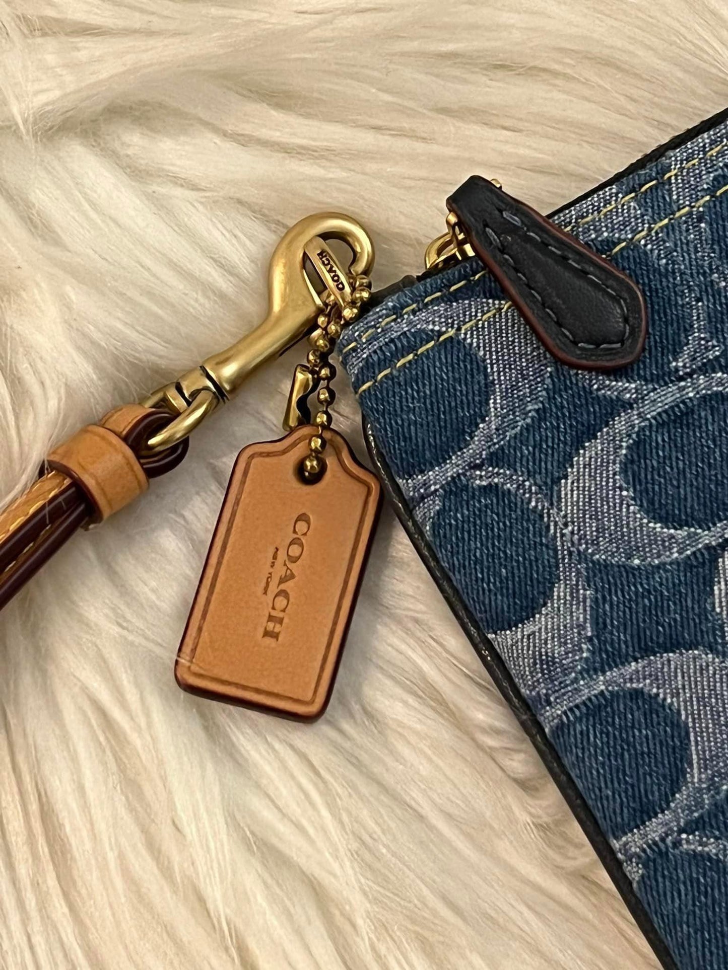 Coach Small Wristlet in Signature Denim