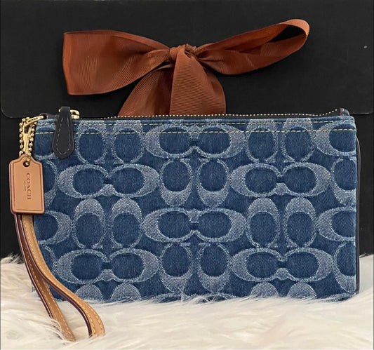 Coach Small Wristlet in Signature Denim