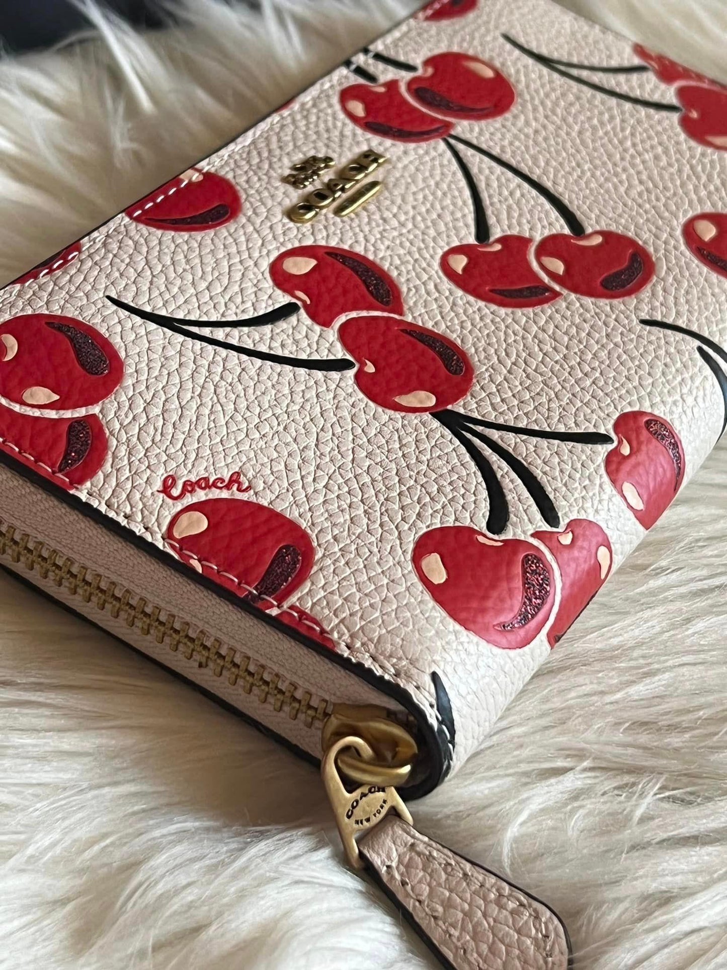 Coach Accordion Zip Wallet with Cherry Print