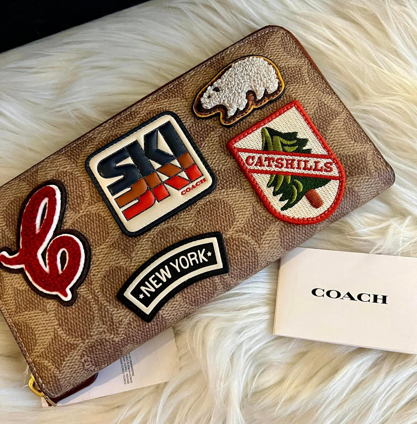 Coach Accordion Zip Wallet in Signature Canvas with Patches