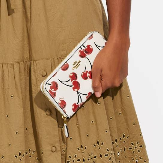Coach Accordion Zip Wallet with Cherry Print