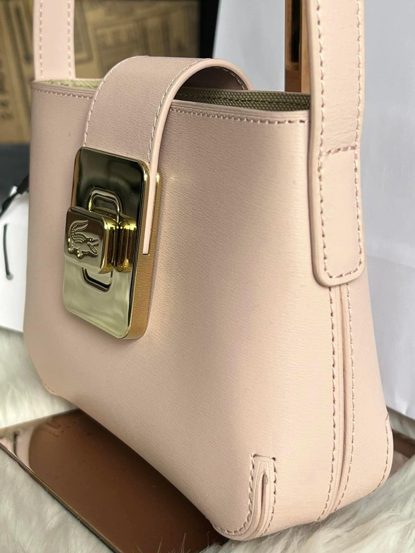 Lacoste Women’s Amelia Engraved Metal Crocodile Leather Shoulder Bag