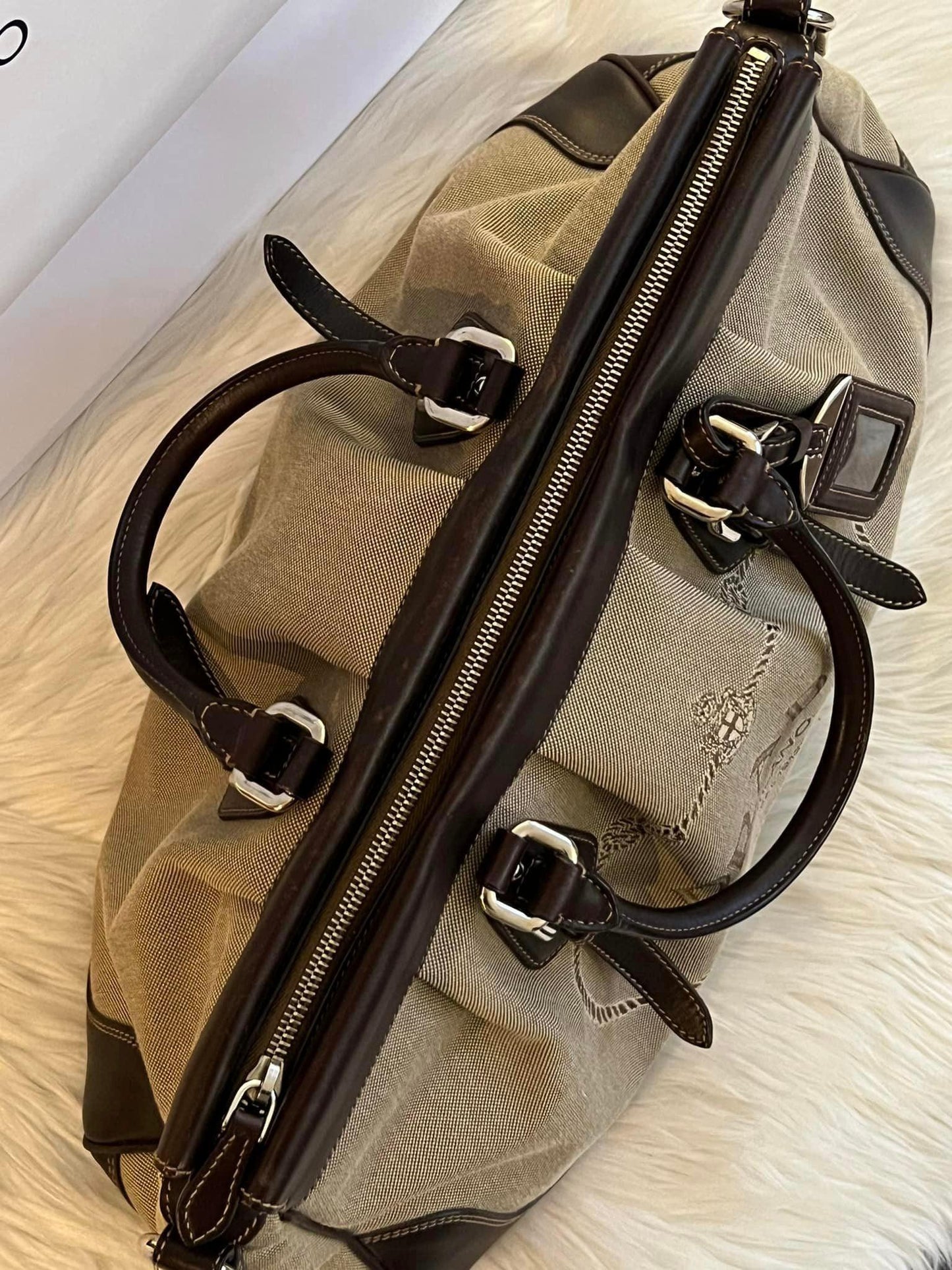 Prada Logo Satchel in Jacquard Canvas