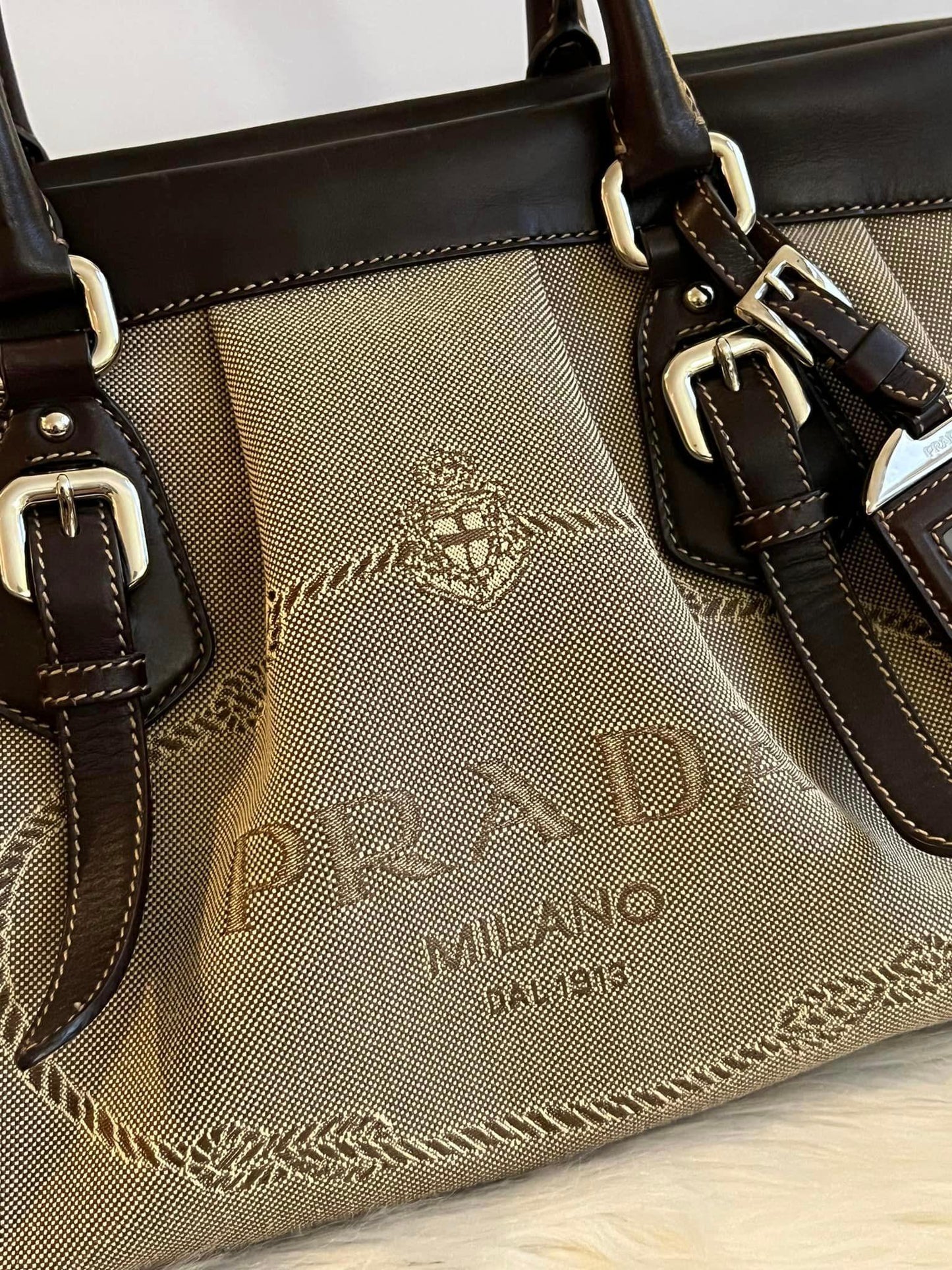 Prada Logo Satchel in Jacquard Canvas
