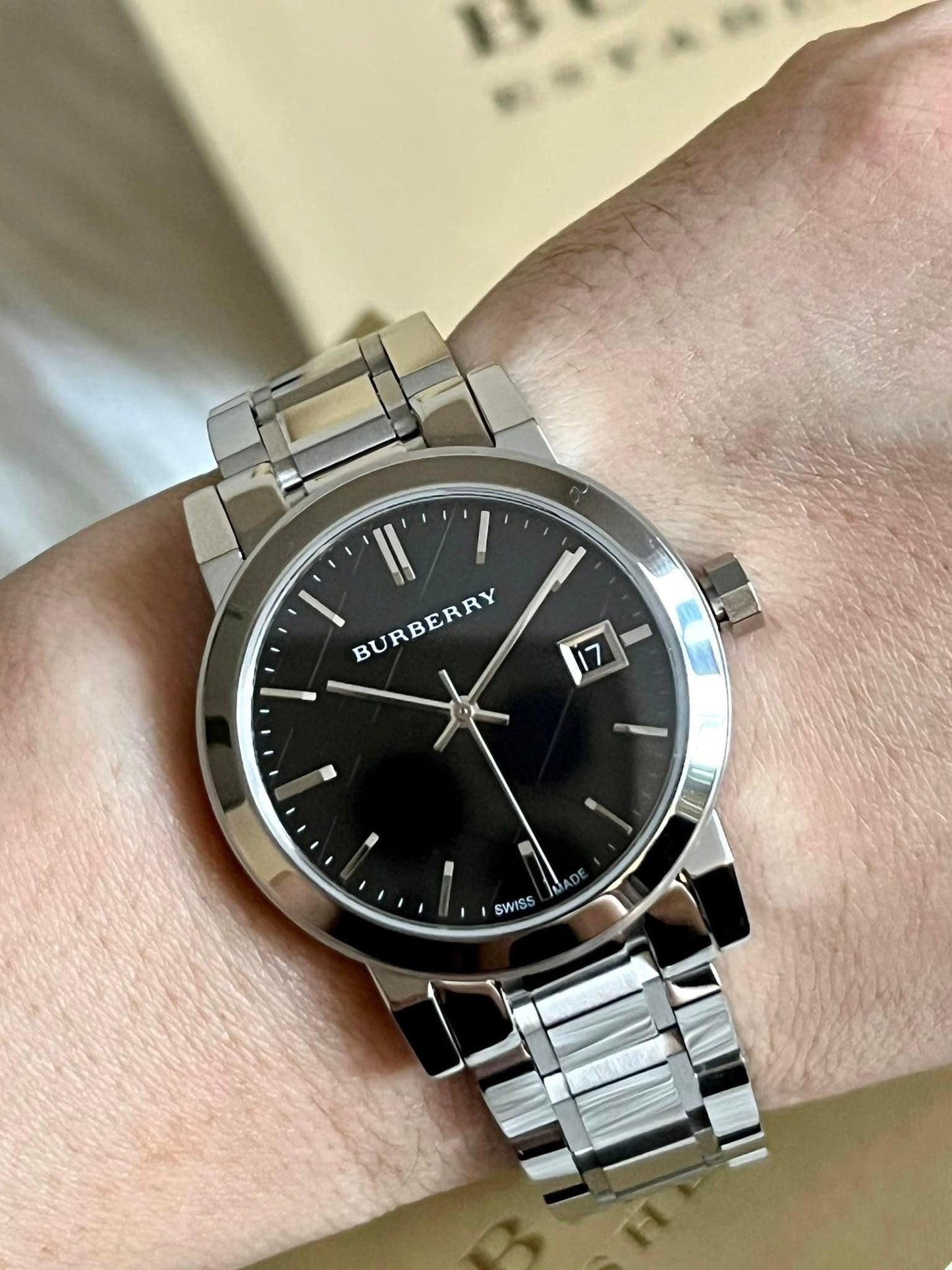 Burberry Women’s Black Check Stamped Dial Stainless Steel