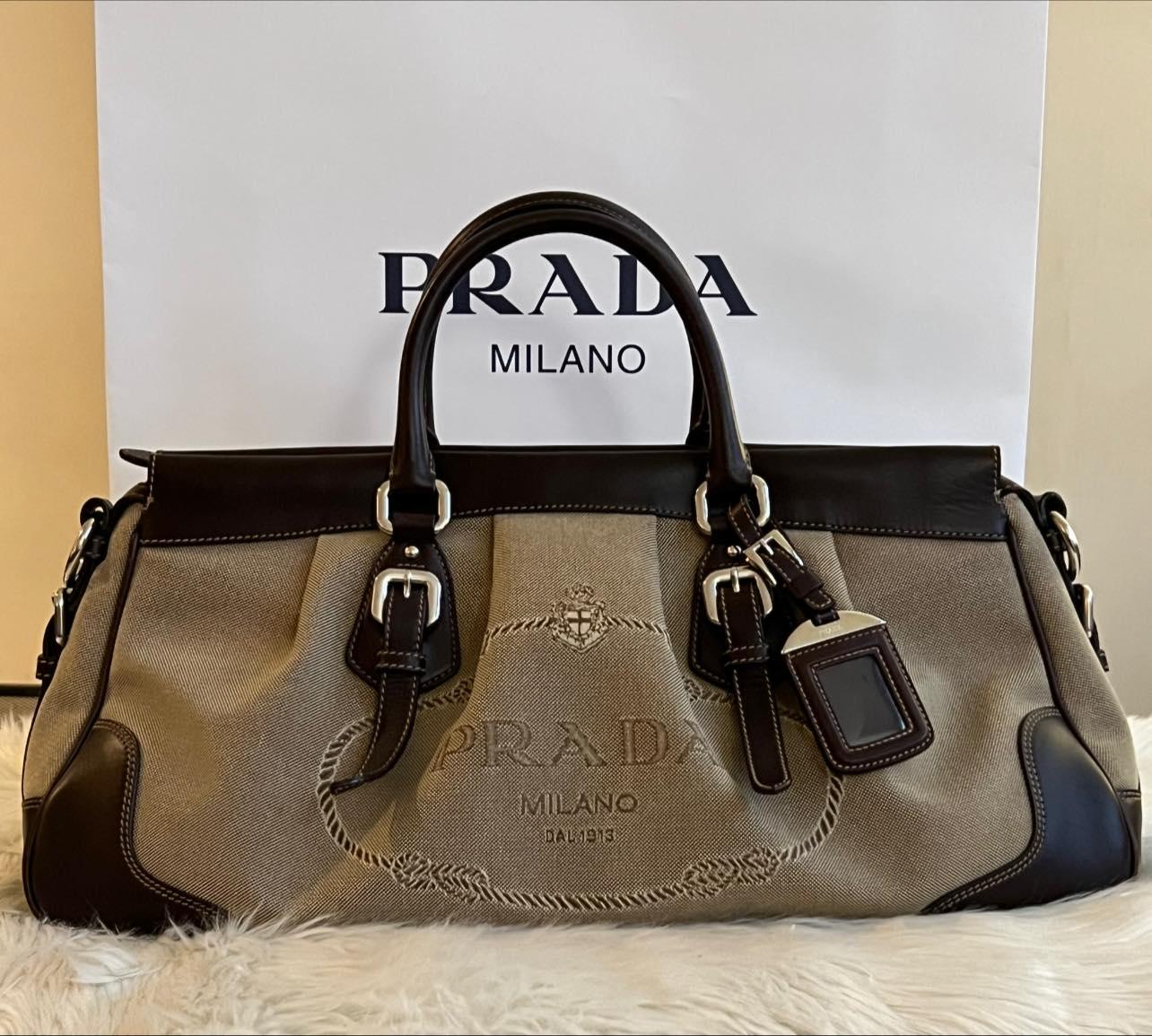 Prada Logo Satchel in Jacquard Canvas