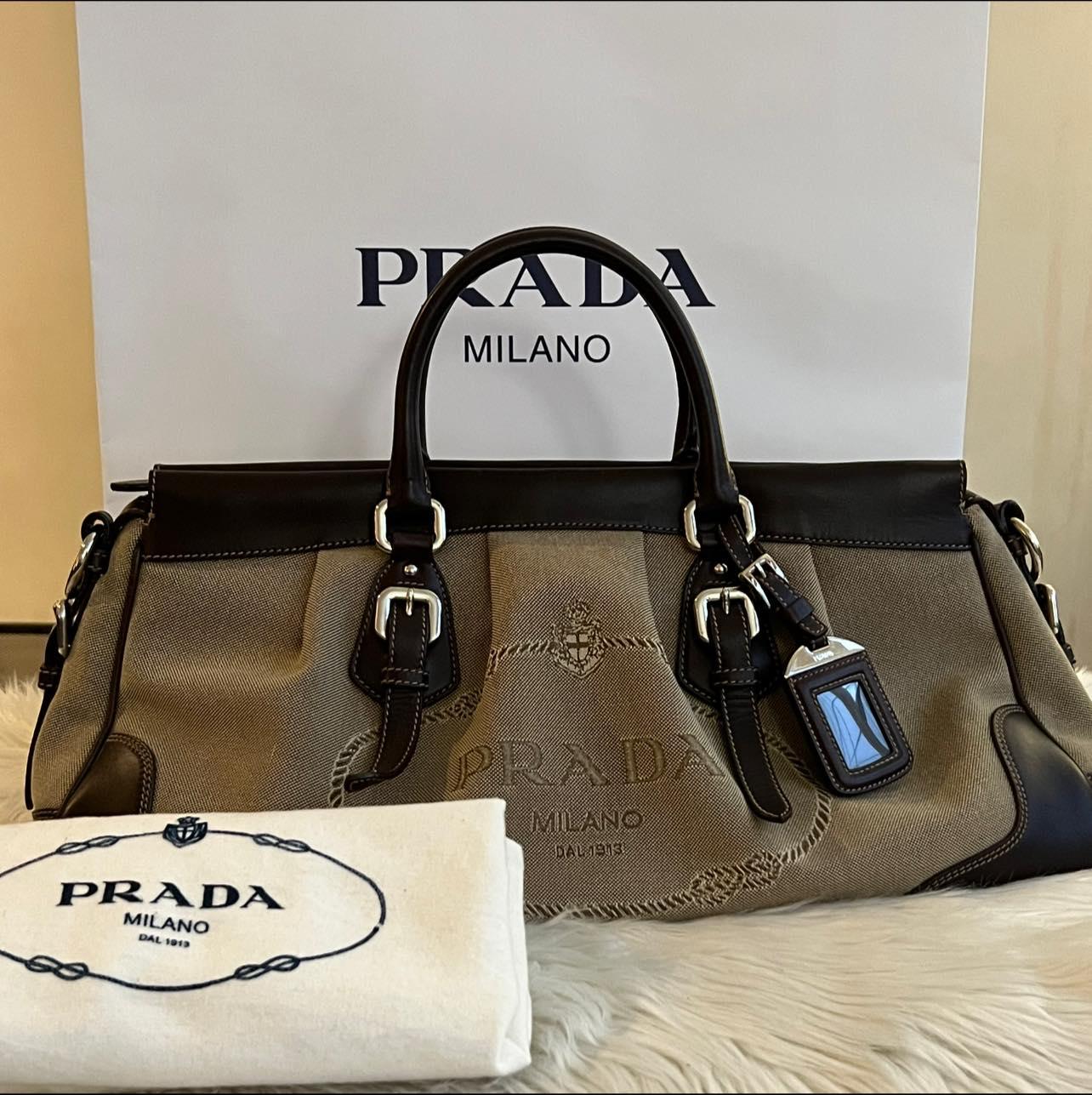 Prada Logo Satchel in Jacquard Canvas