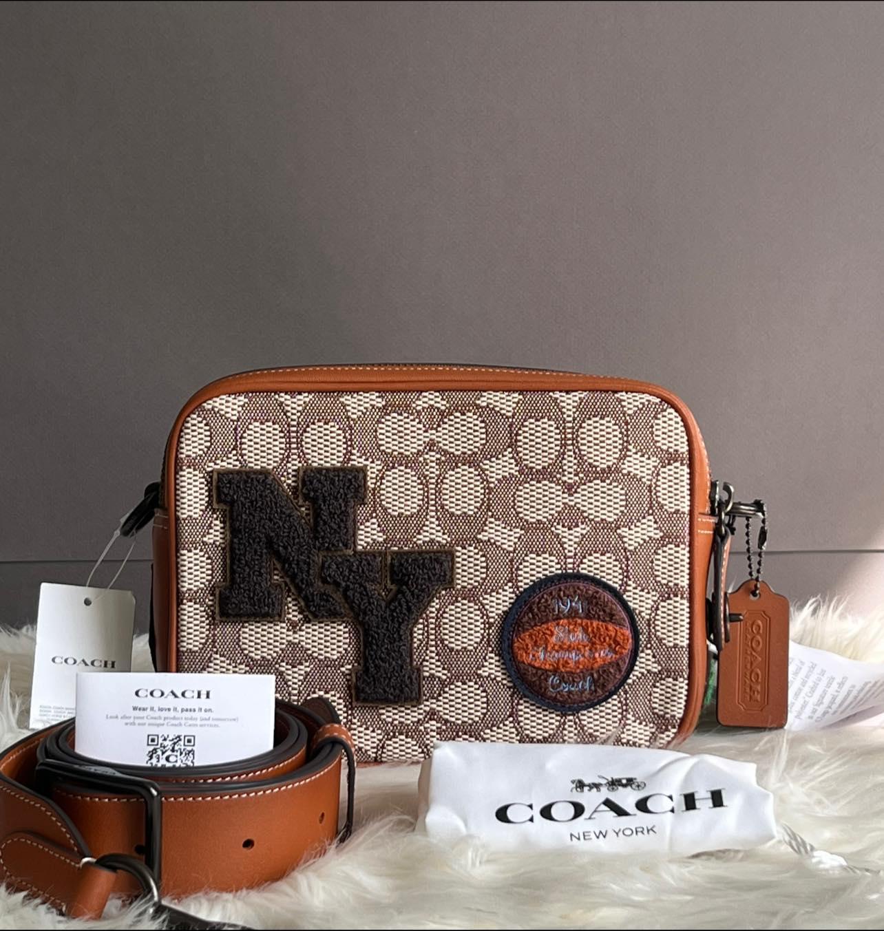 Coach Flight Bag 19 in Signature Textile Jacquard with Varsity Patches
