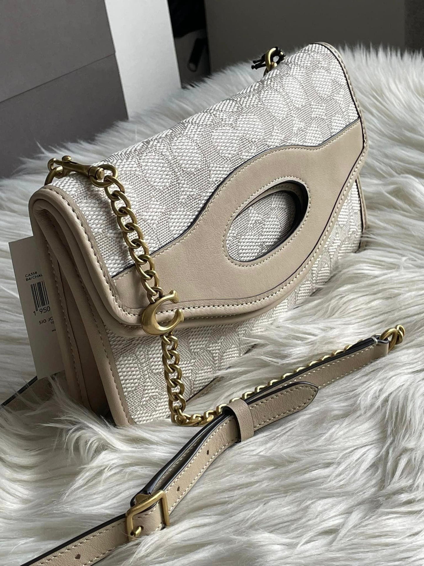 Coach Foldover Cut Out Clutch Crossbody in Signature Jacquard