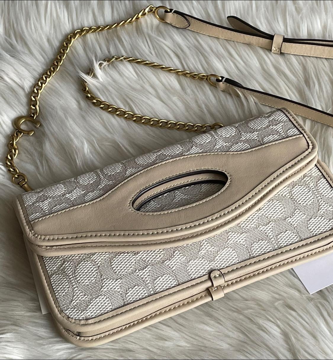 Coach Foldover Cut Out Clutch Crossbody in Signature Jacquard