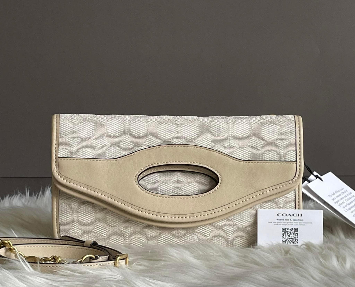 Coach Foldover Cut Out Clutch Crossbody in Signature Jacquard