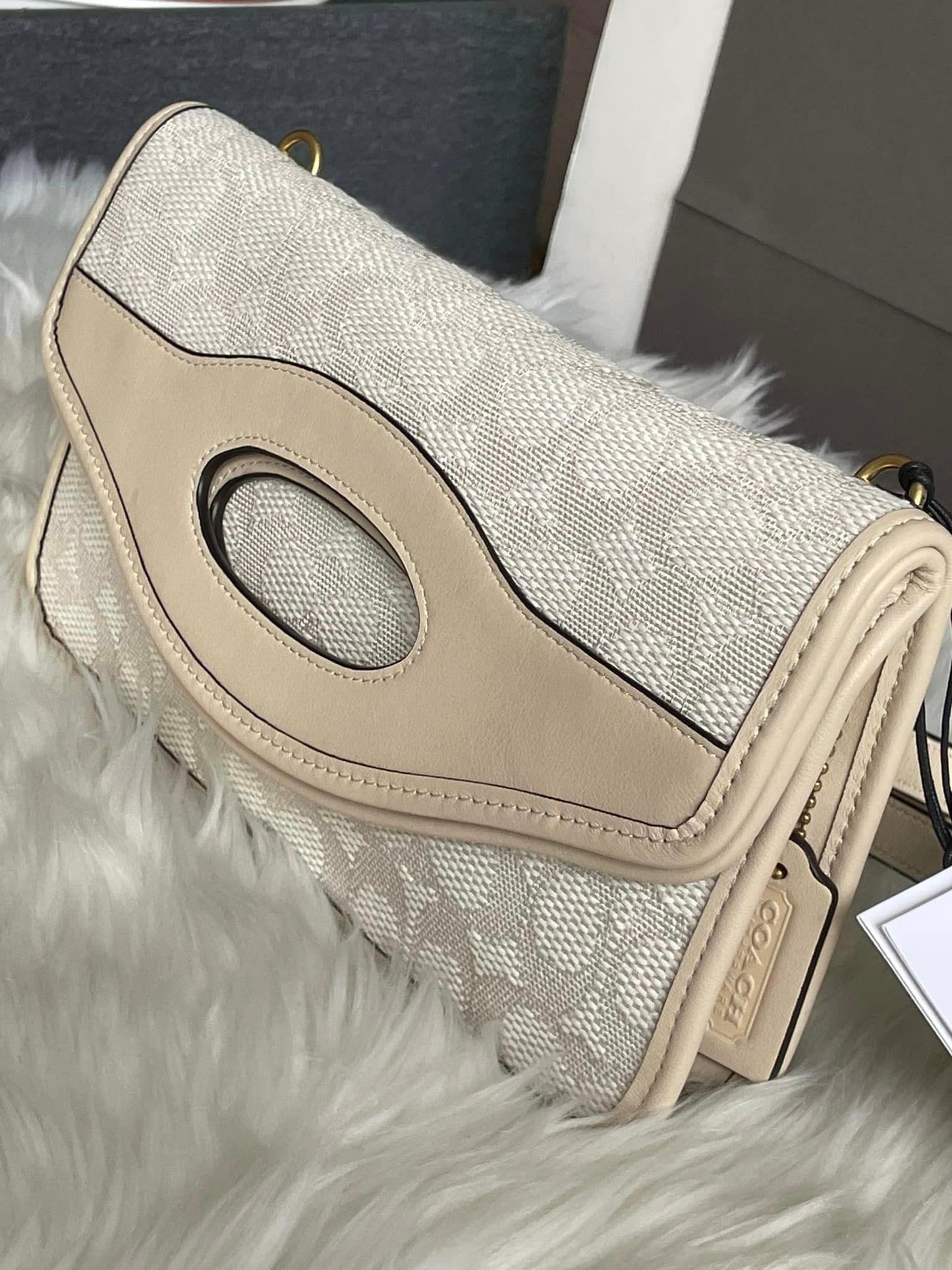 Coach Foldover Cut Out Clutch Crossbody in Signature Jacquard