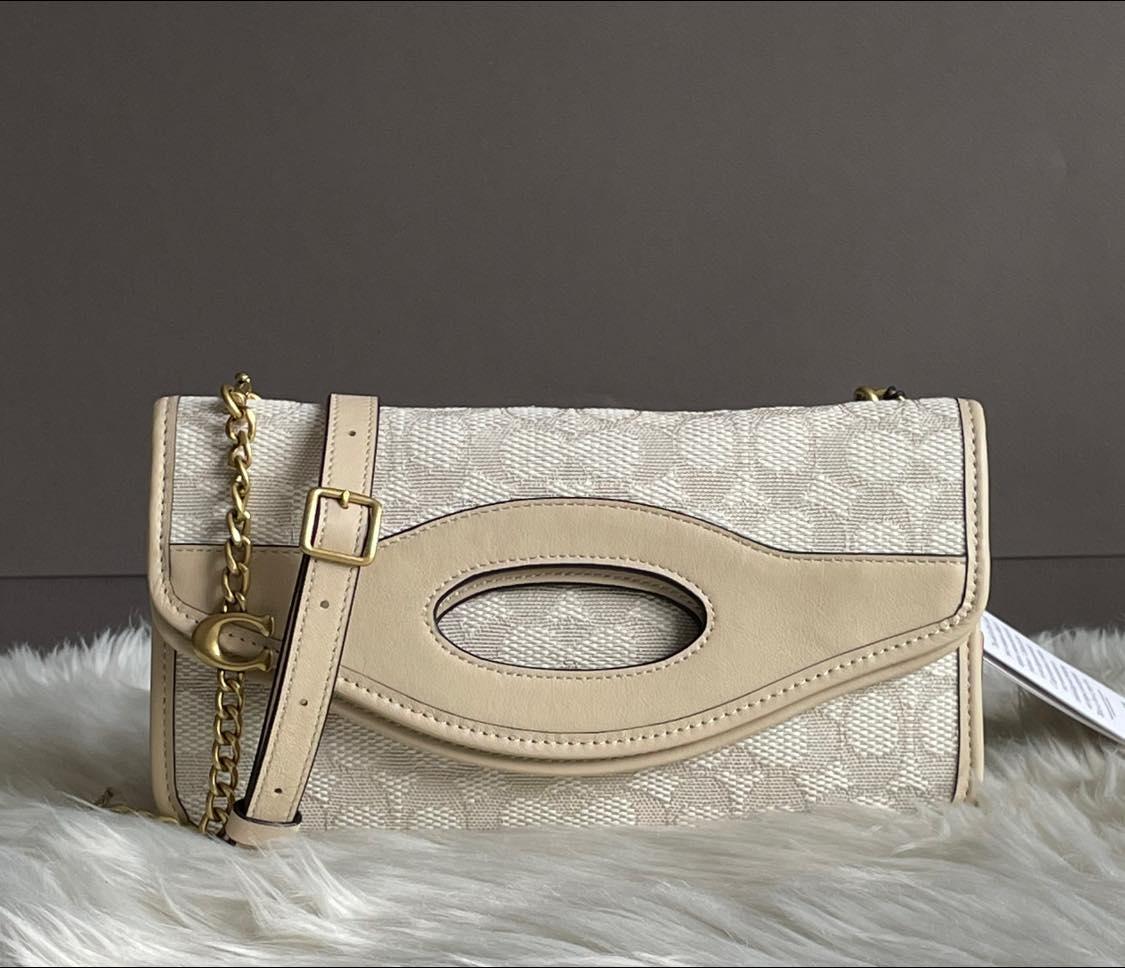 Coach Foldover Cut Out Clutch Crossbody in Signature Jacquard