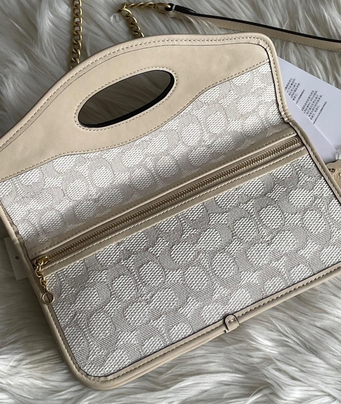 Coach Foldover Cut Out Clutch Crossbody in Signature Jacquard