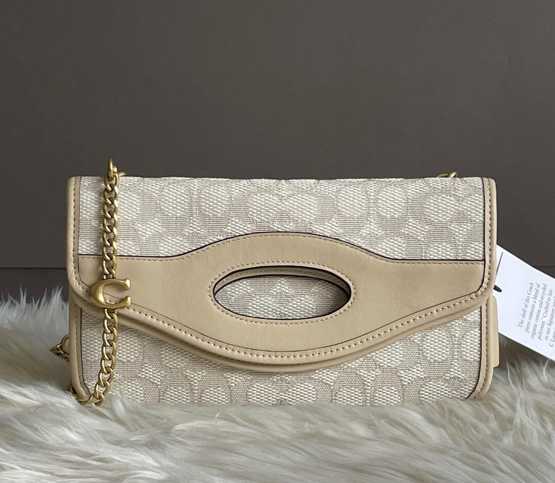 Coach Foldover Cut Out Clutch Crossbody in Signature Jacquard