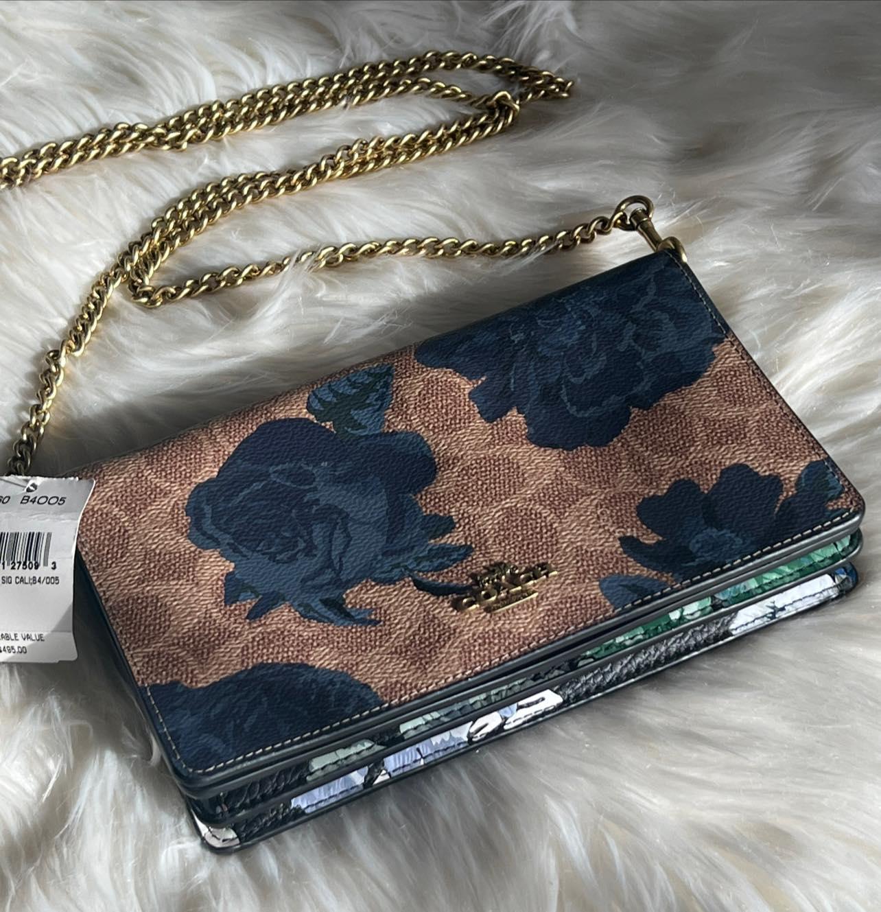 Coach Callie Foldover Chain Clutch in Signature Canvas with Kaffe Fassett Print