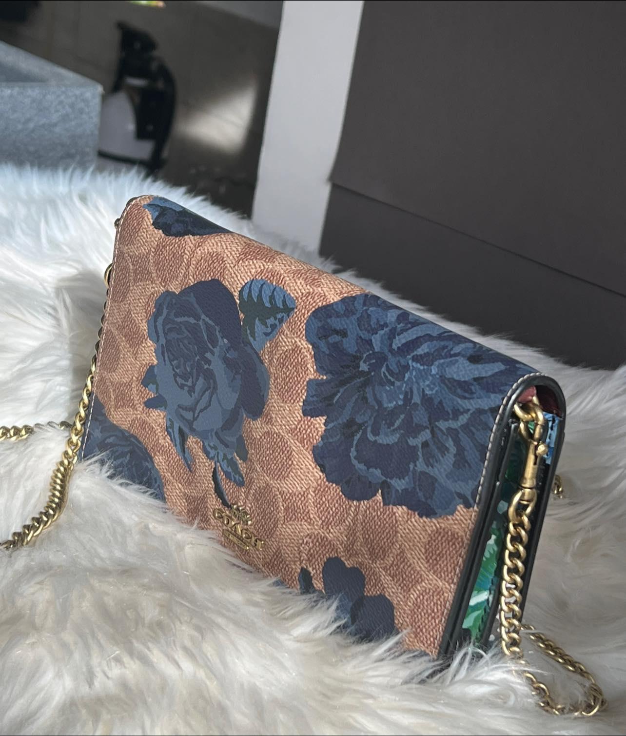 Coach Callie Foldover Chain Clutch in Signature Canvas with Kaffe Fassett Print