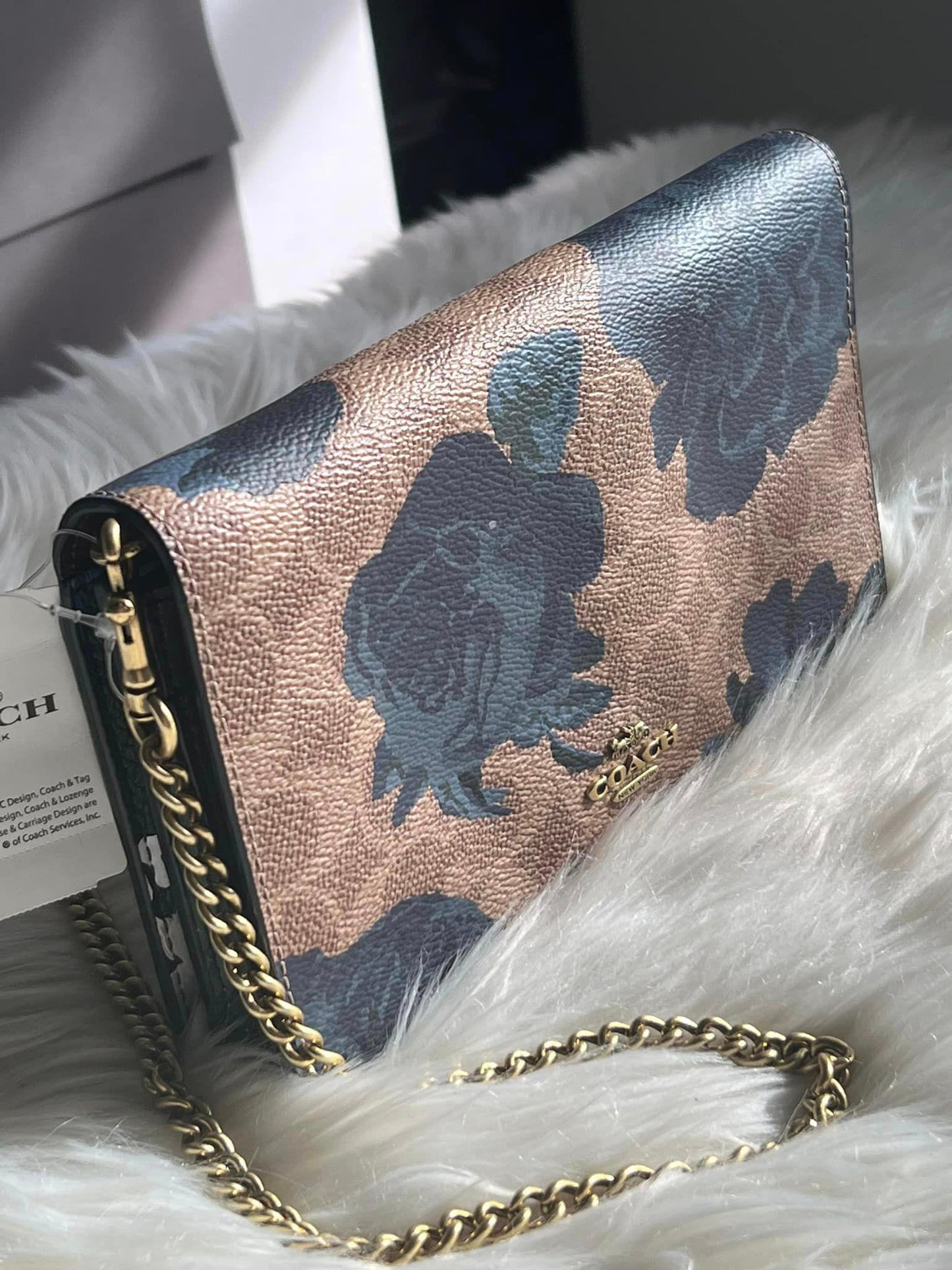 Coach Callie Foldover Chain Clutch in Signature Canvas with Kaffe Fassett Print