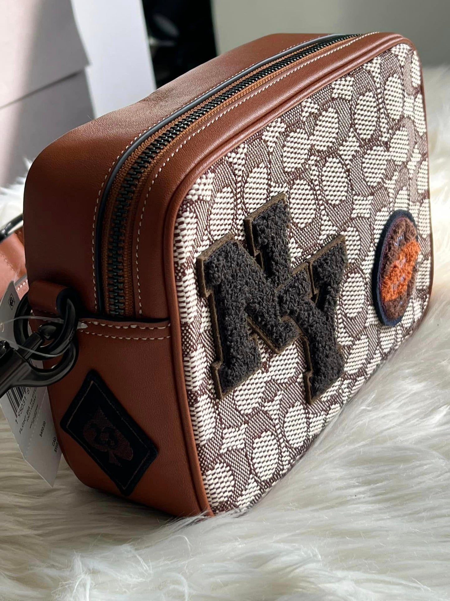 Coach Flight Bag 19 in Signature Textile Jacquard with Varsity Patches