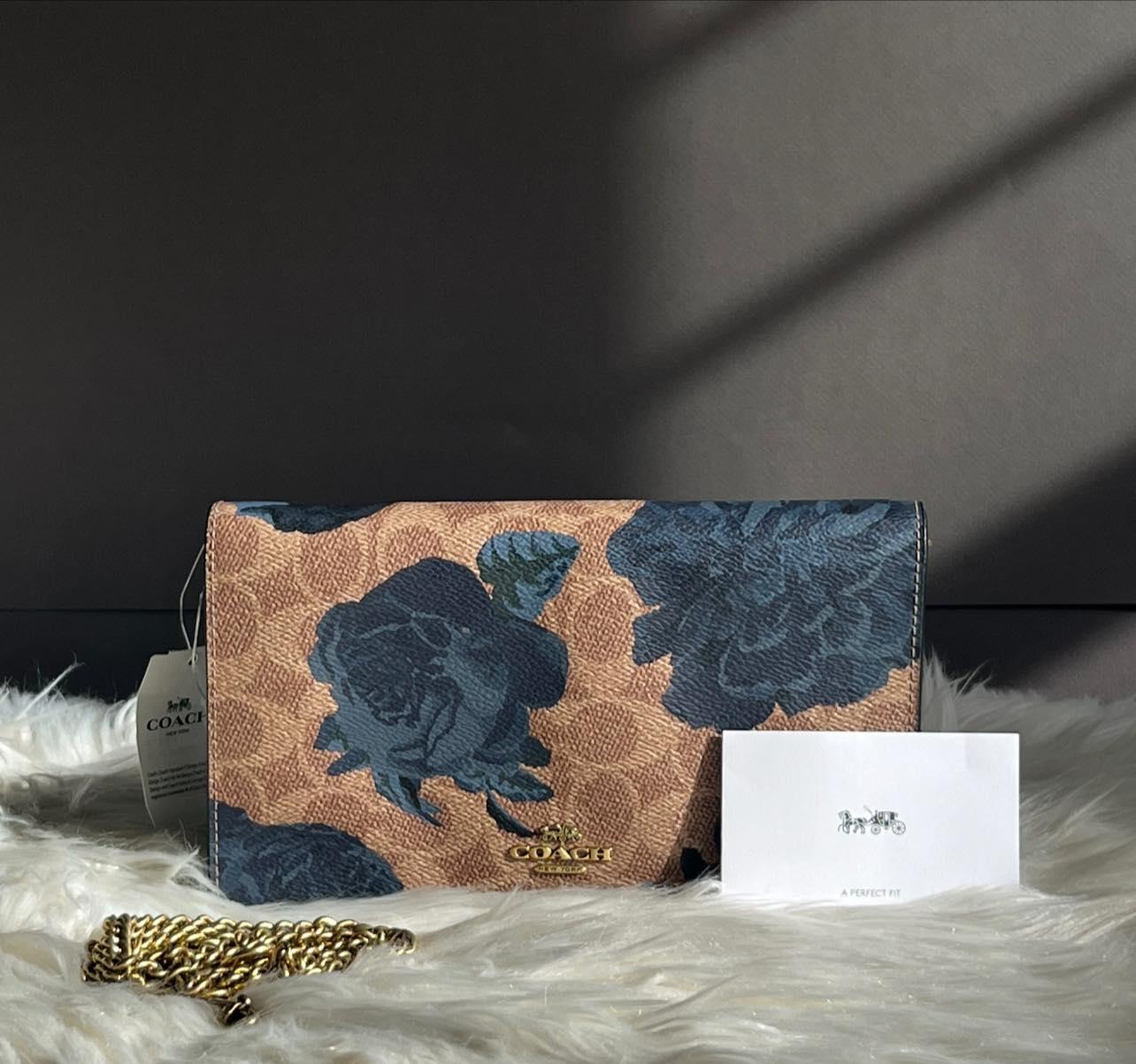 Coach Callie Foldover Chain Clutch in Signature Canvas with Kaffe Fassett Print