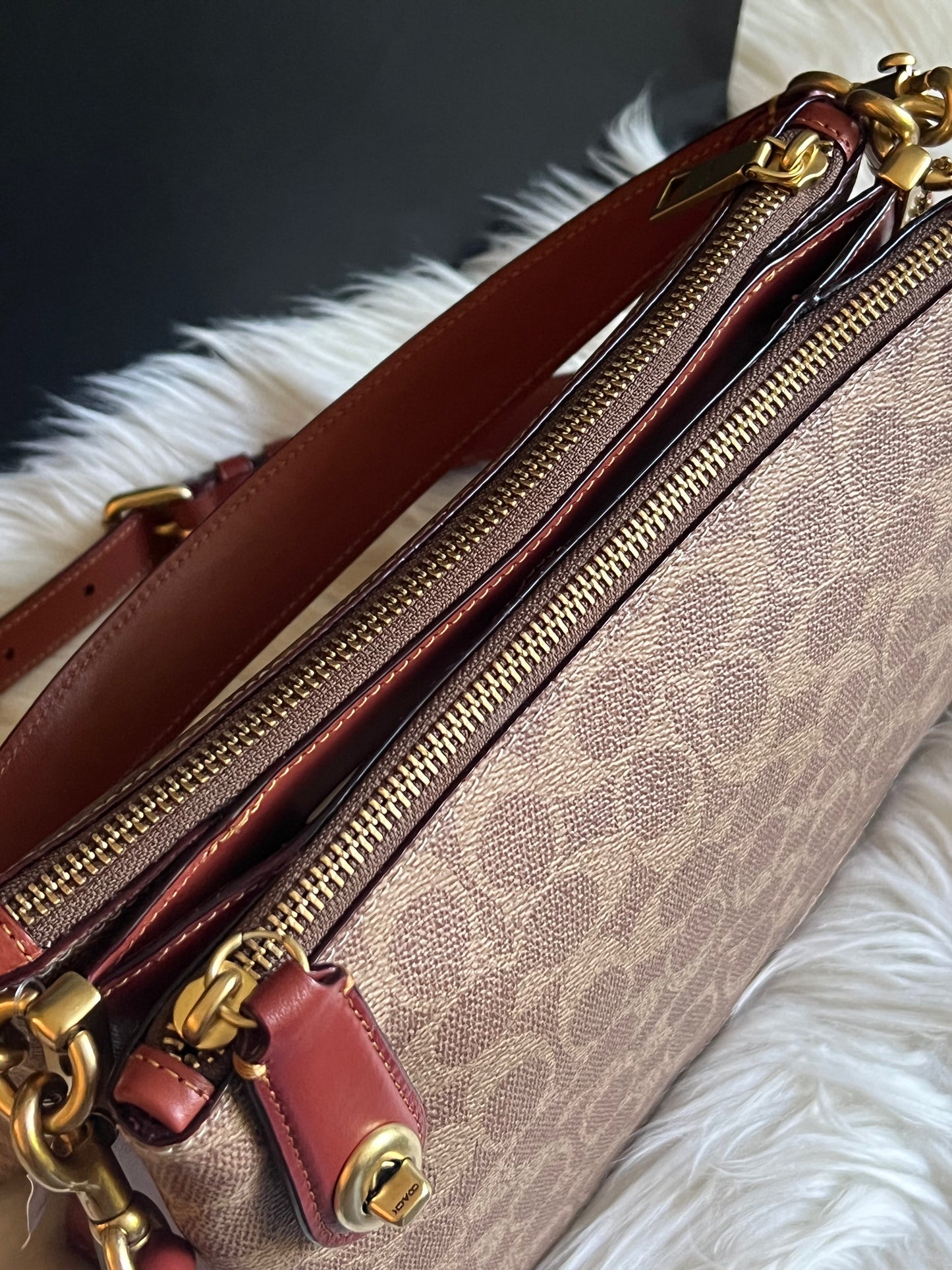 Coach Double Zip Shoulder Bag in Signature Canvas