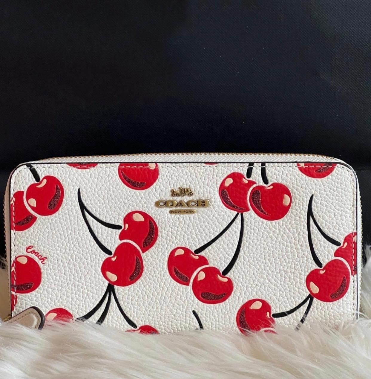 Coach Accordion Zip Wallet with Cherry Print