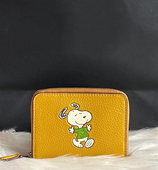 Coach X Peanuts Small Zip Around Wallet with Snoopy Walk Motif