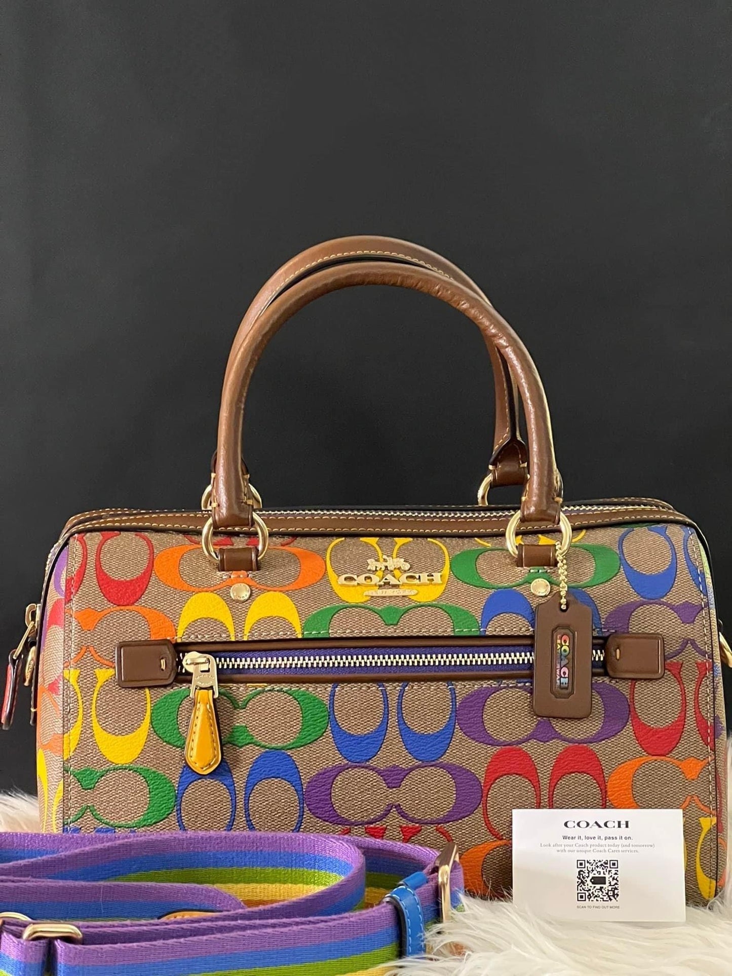 Coach Rowan Satchel in Rainbow Signature Canvas