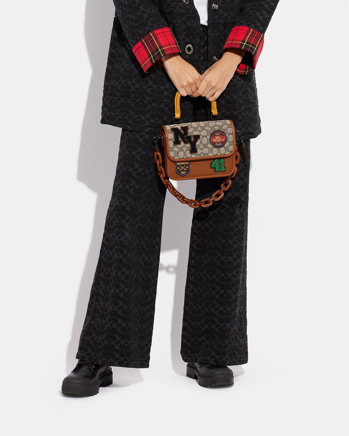 Coach Rogue Top Handle in Signature Textile Jacquard with Varsity Patches