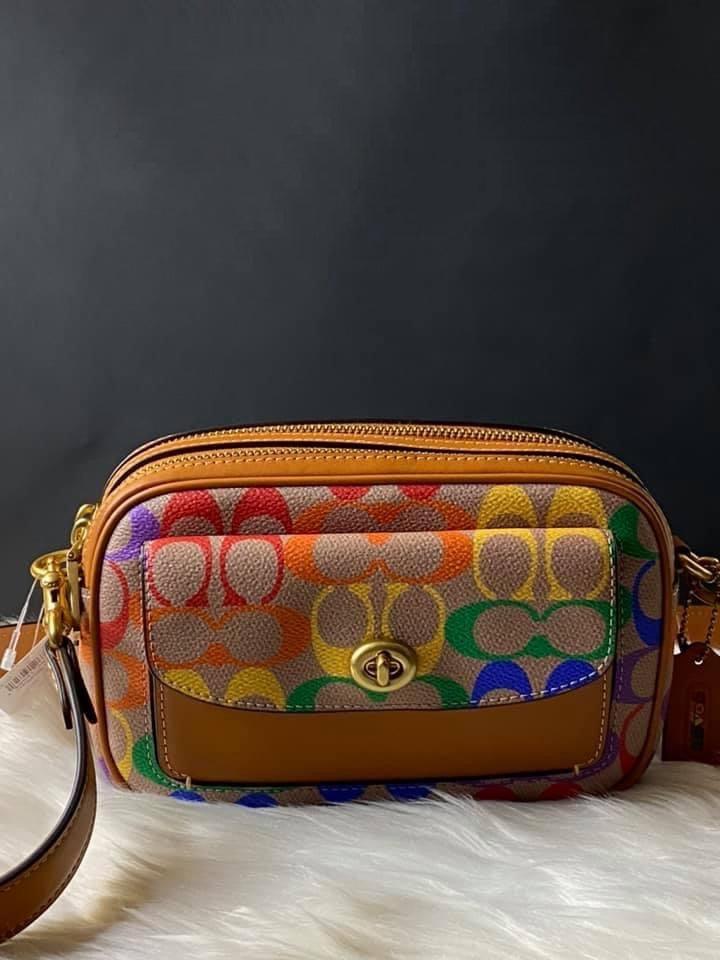 Coach signature rainbow discount camera crossbody bag