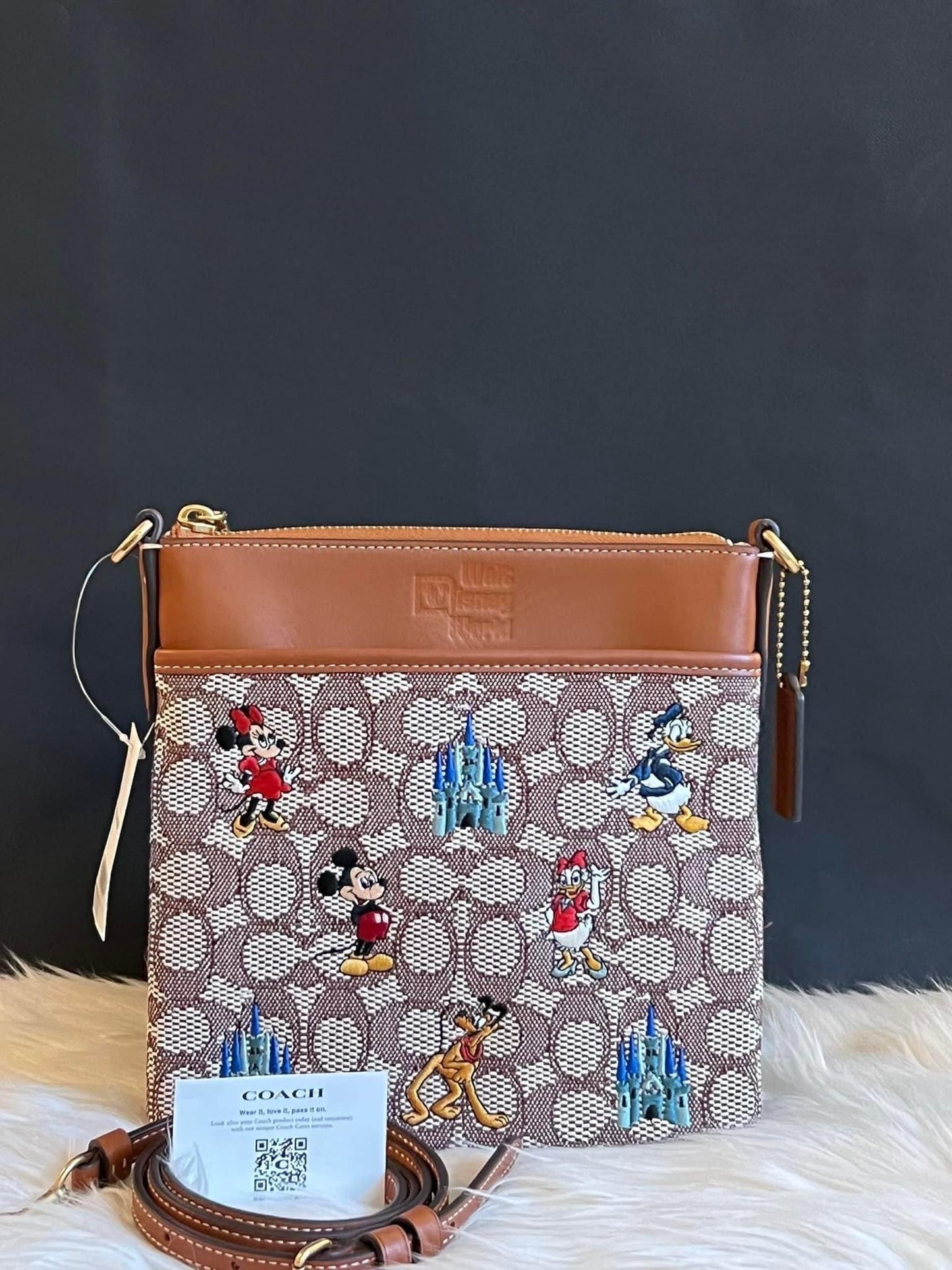 Coach X Disney Kitt Messenger Crossbody In Signature Textile Jacquard With Mickey Mouse And Friends Embroidery
