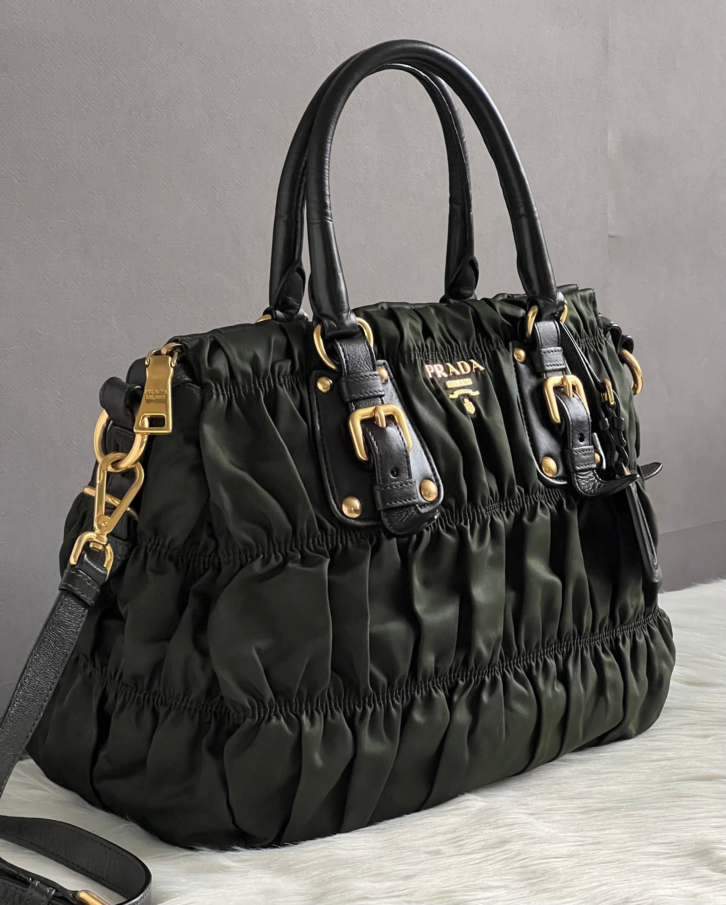 Prada Tessuto Gaufre Nylon Ruched Bag