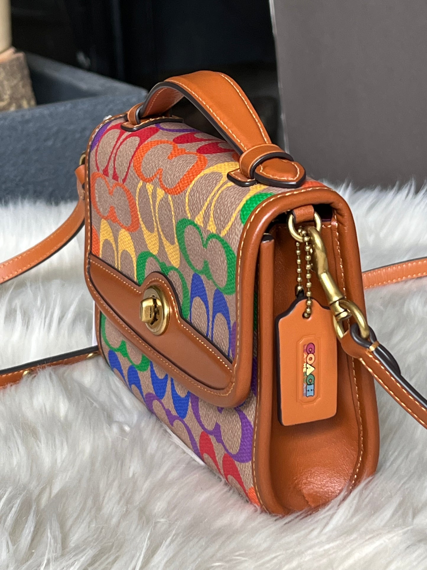 Coach Kip Turnlock Crossbody in Rainbow Signature Canvas