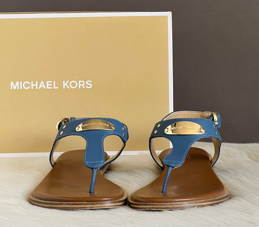 Michael Kors Logo Plate Leather Thong Sandal