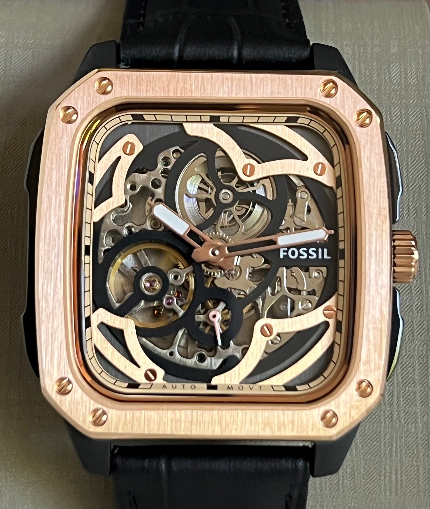 Fossil Men’s Inscription Automatic Leather Strap Watch