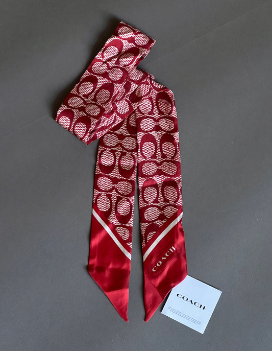 Coach Vintage Signature Print Silk Skinny Scarf