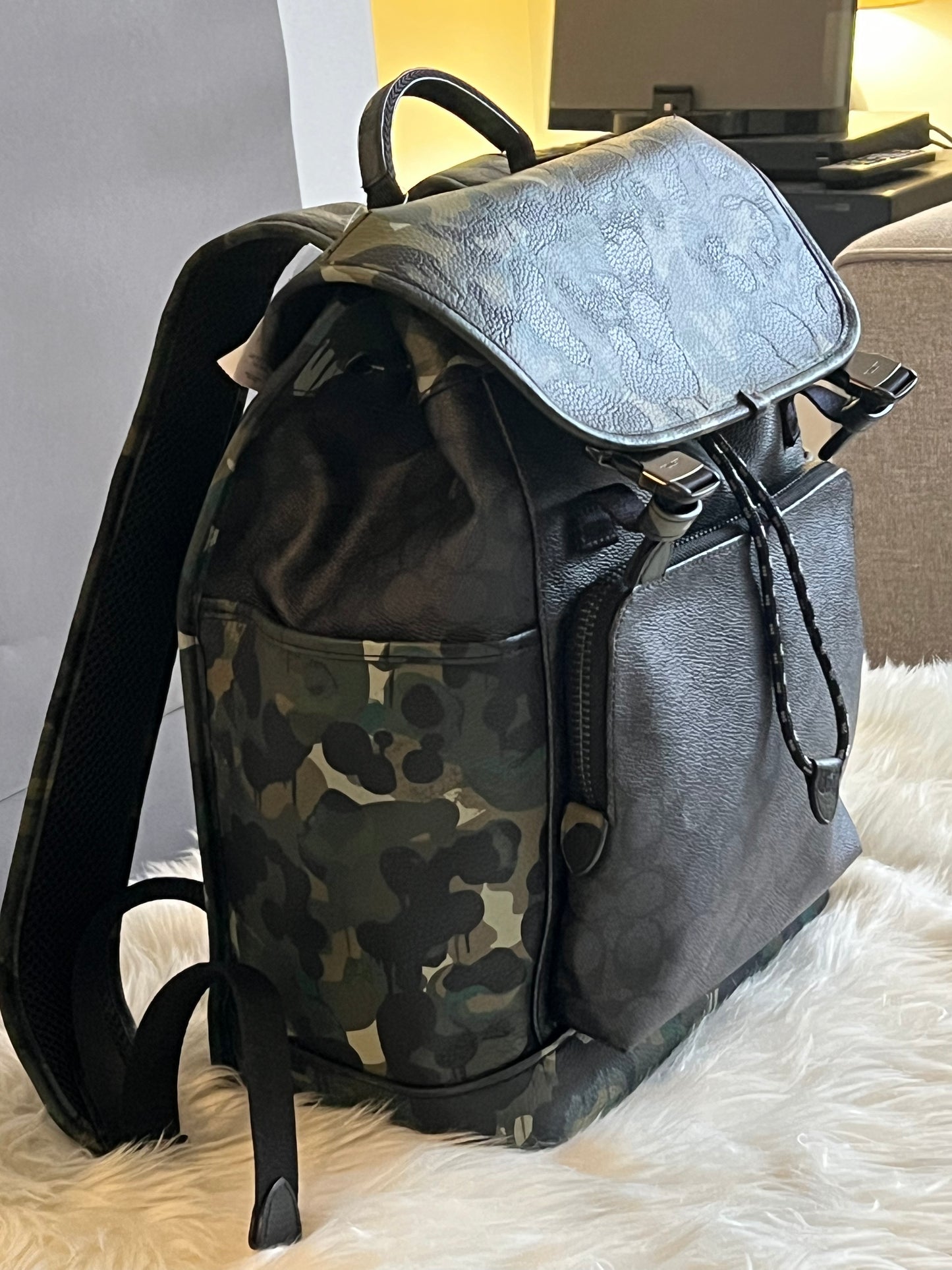 Coach League Flap Backpack in Signature Canvas with Camo Print