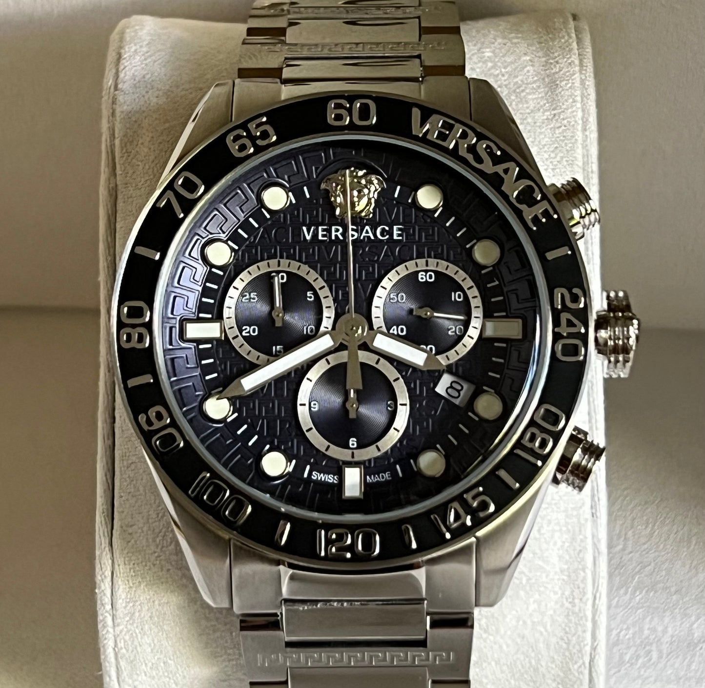 Versace Men’s Greca Dome Chronograph Quartz Blue Dial Watch