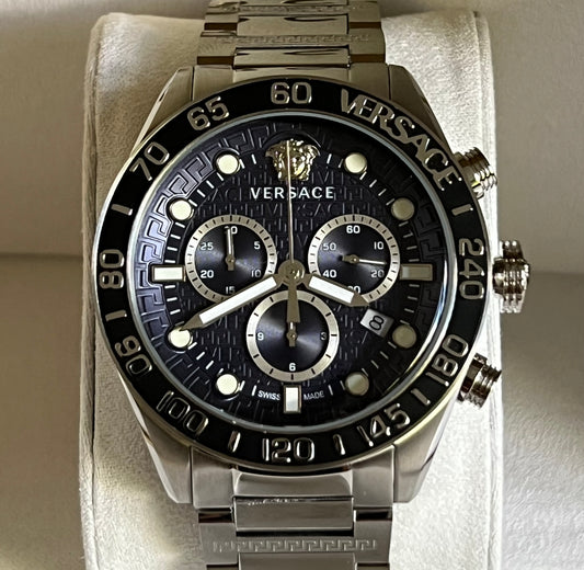 Versace Men’s Greca Dome Chronograph Quartz Blue Dial Watch