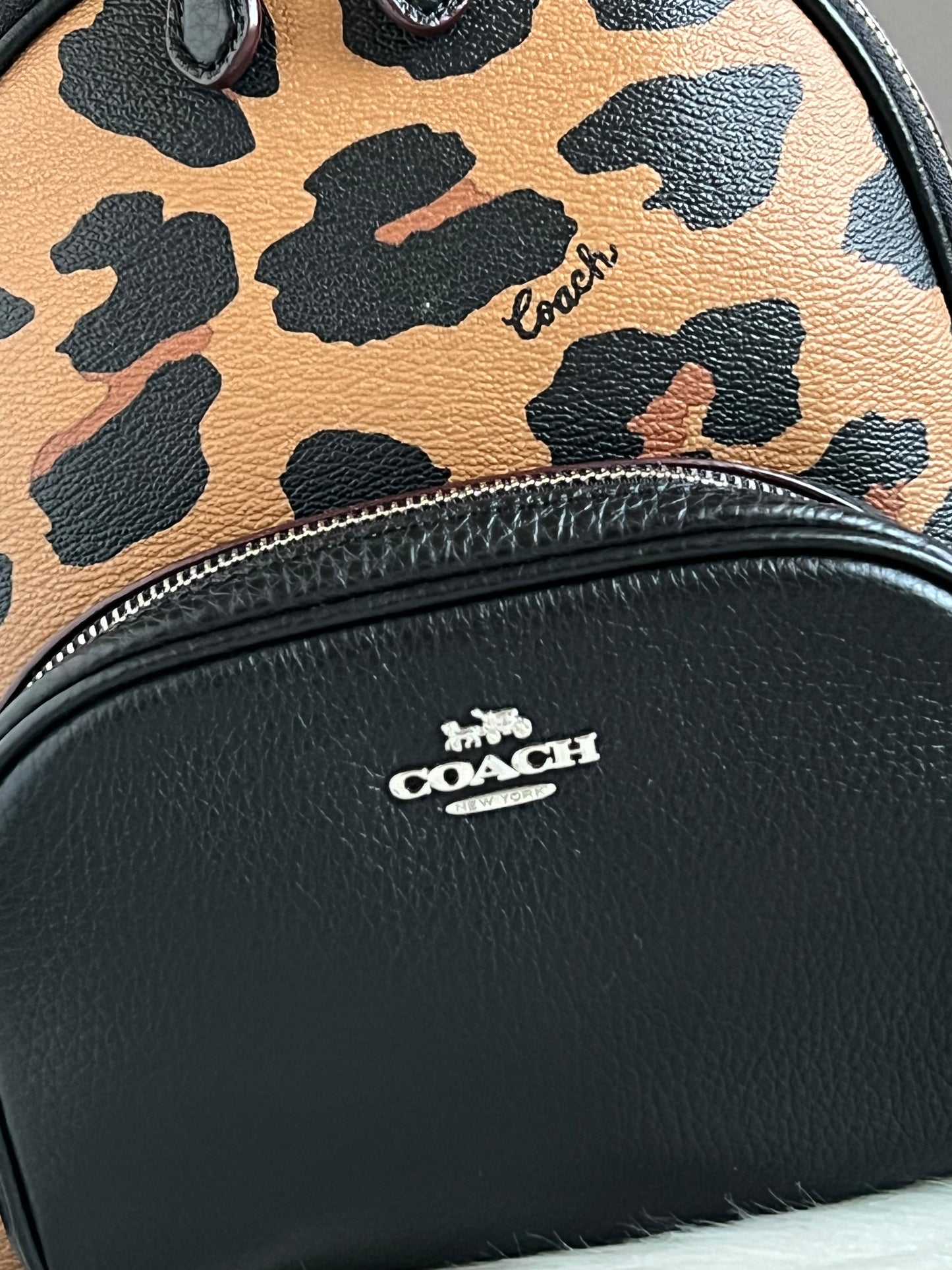 Coach Mini Court Backpack in Signature Canvas With Leopard Print