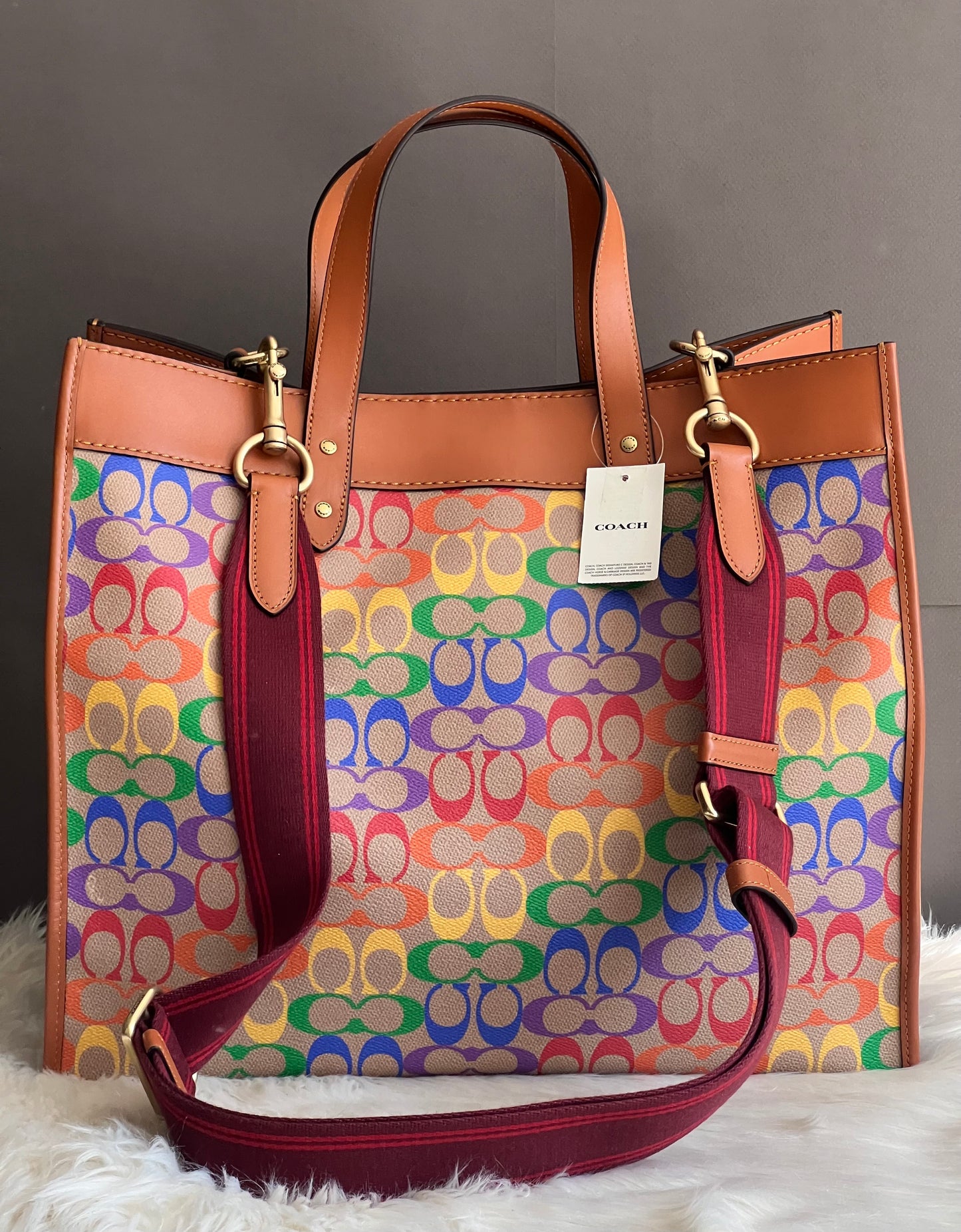 Coach Field Tote 40 in Rainbow Signature Canvas