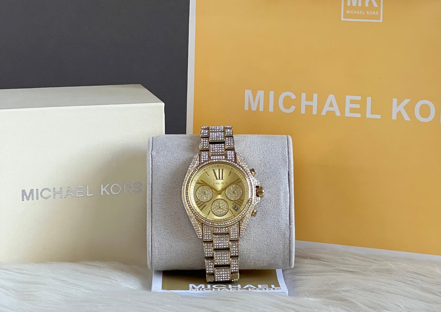 Michael Kors Women’s Mini Bradshaw Gold Dial Crystal Pavé Watch