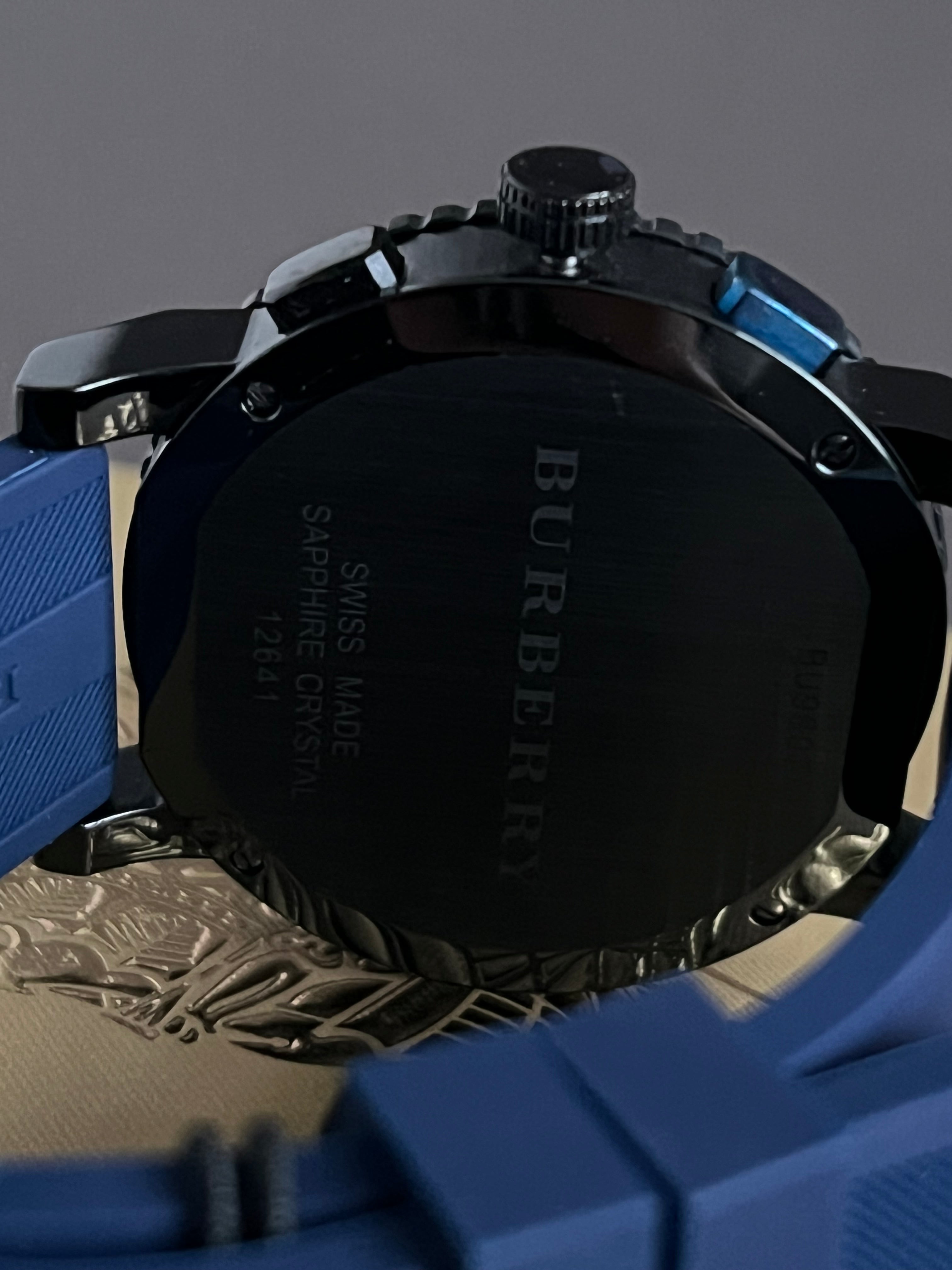 Burberry The City Sport Chronograph Blue Rubber Strap Watch – Club