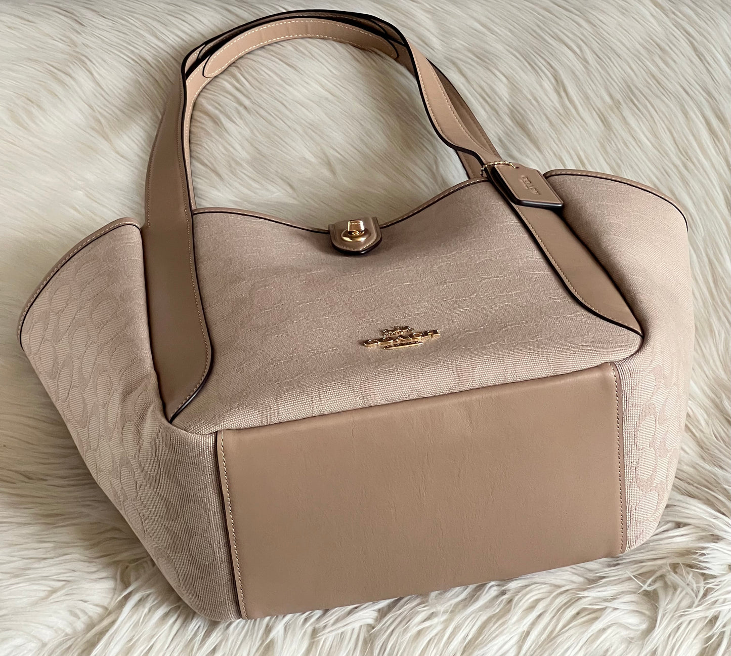 Coach Hadley Turnlock Tote Bag with Signature Canvas