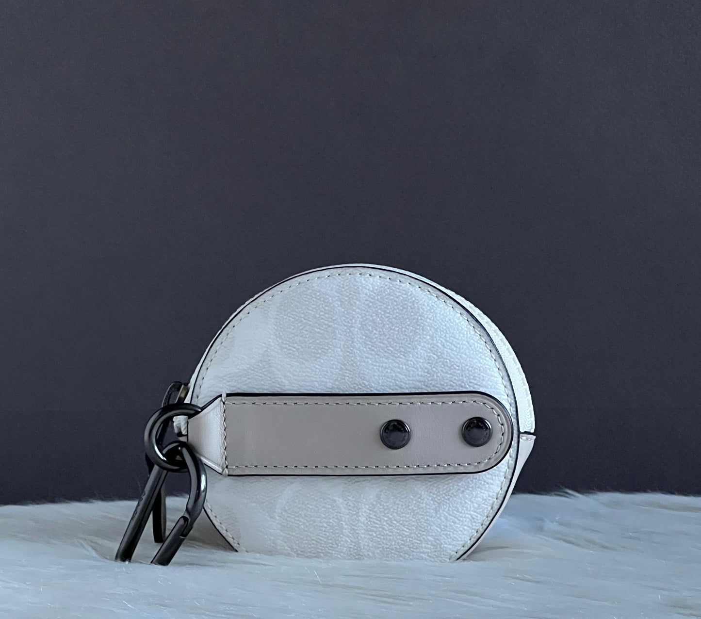 Coach Round Hybrid Pouch In Signature Canvas With Coach Patch