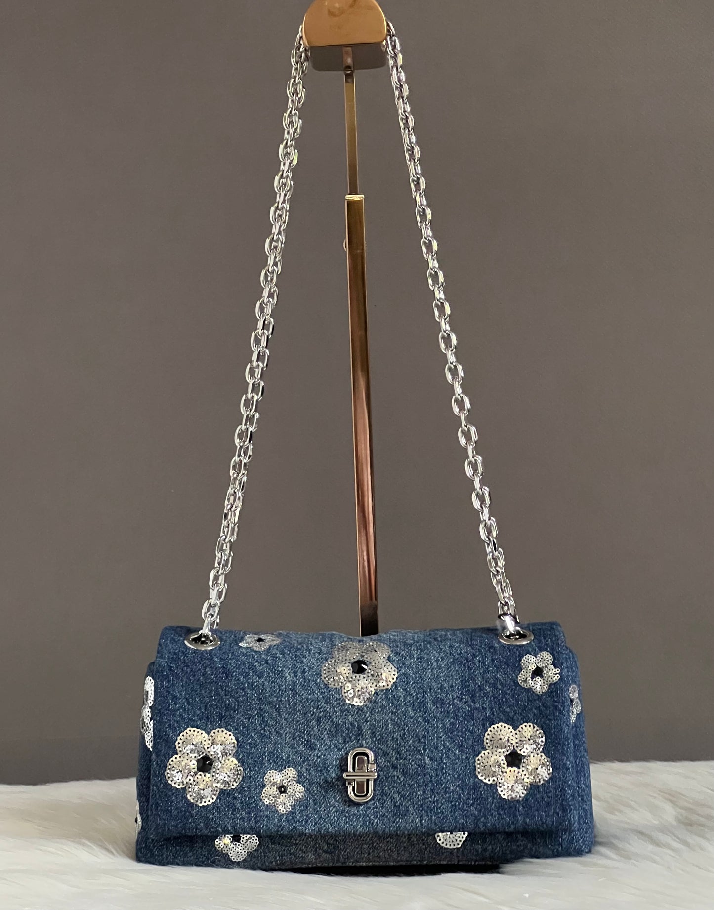 Marc Jacobs The Sequin Daisy Denim Dual Chain Mini Bag
