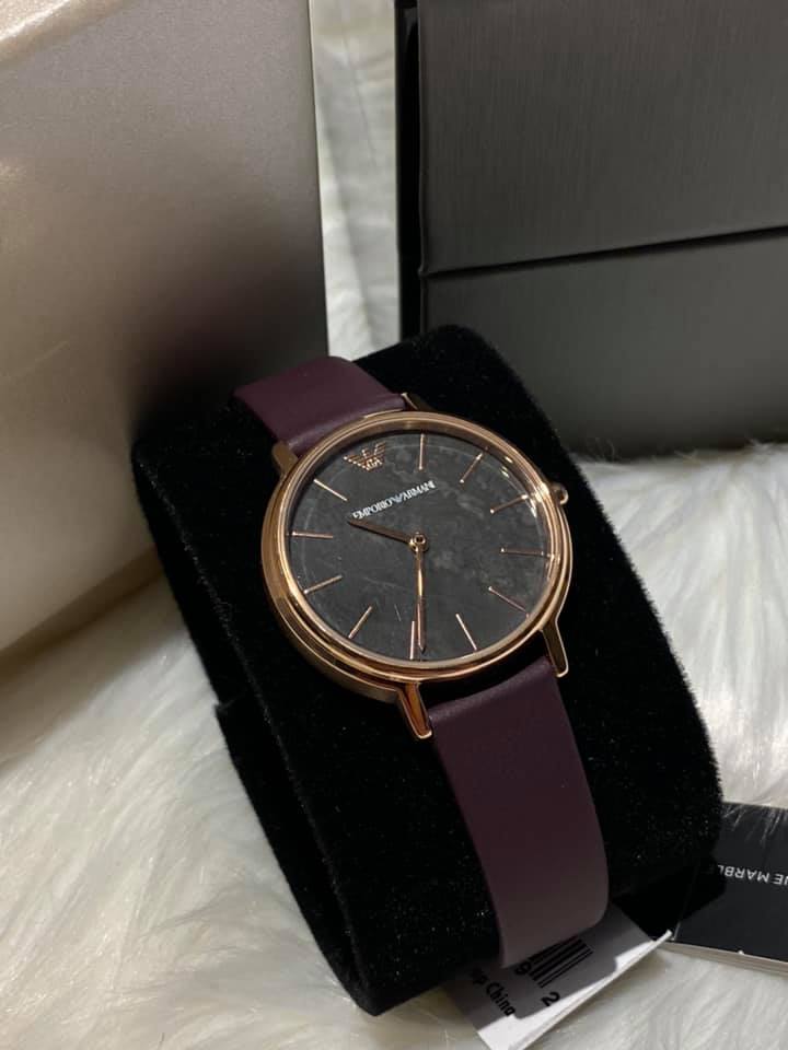 Emporio Armani Women’s Three-Hand Purple Leather Watch
